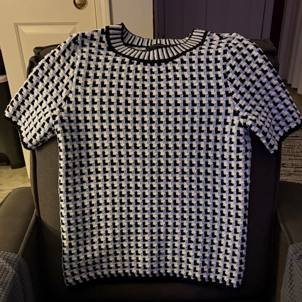 Ann Taylor Blue Black and White Crewneck Sweater